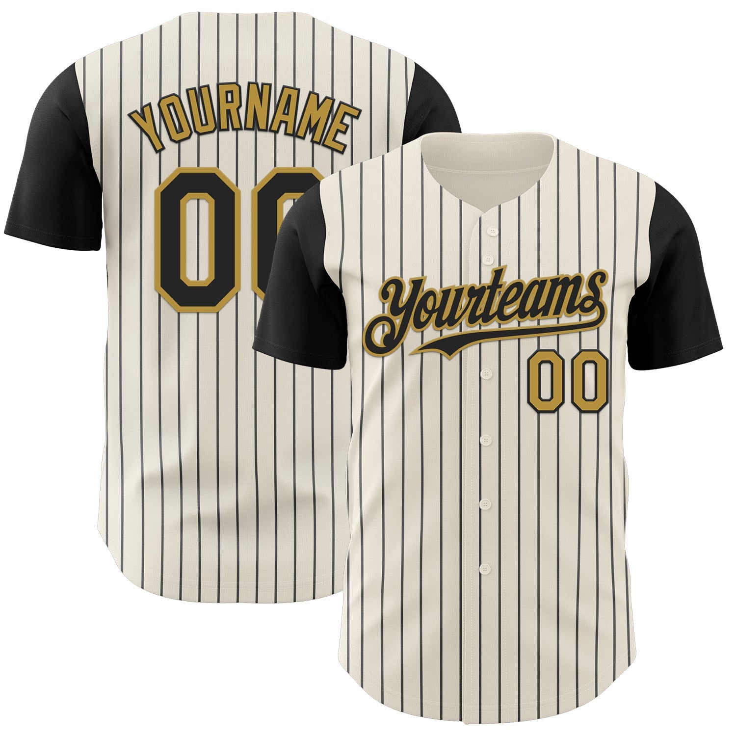 Custom Cream Black Pinstripe Old Gold Authentic Two Tone Baseball Jersey