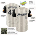 Custom Cream Black Pinstripe Gray Authentic Two Tone Baseball Jersey