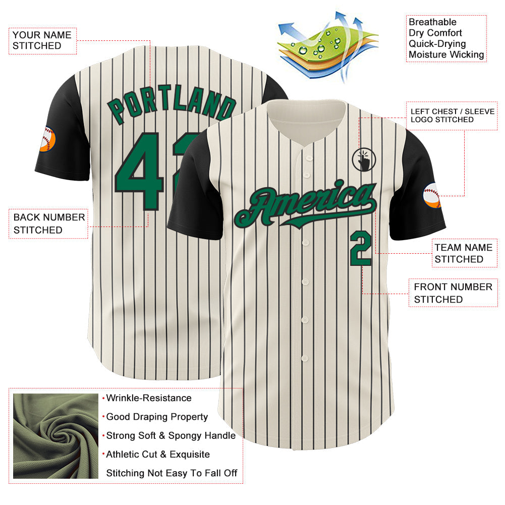 Custom Cream Black Pinstripe Kelly Green Authentic Two Tone Baseball Jersey