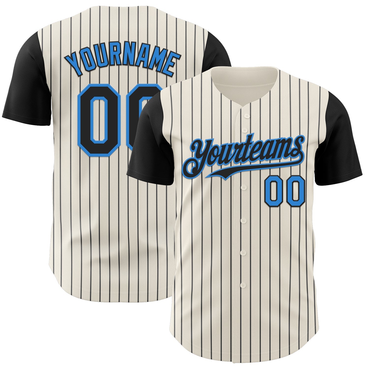 Custom Cream Black Pinstripe Electric Blue Authentic Two Tone Baseball Jersey