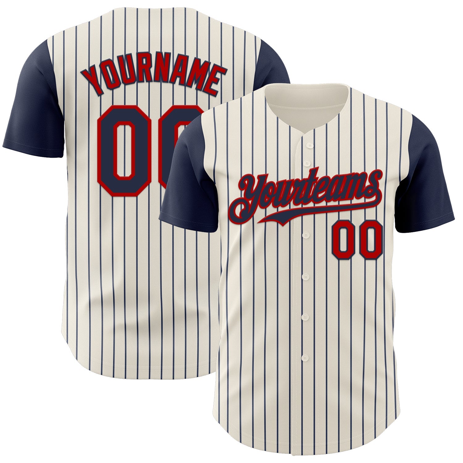 Custom Cream Navy Pinstripe Red Authentic Two Tone Baseball Jersey