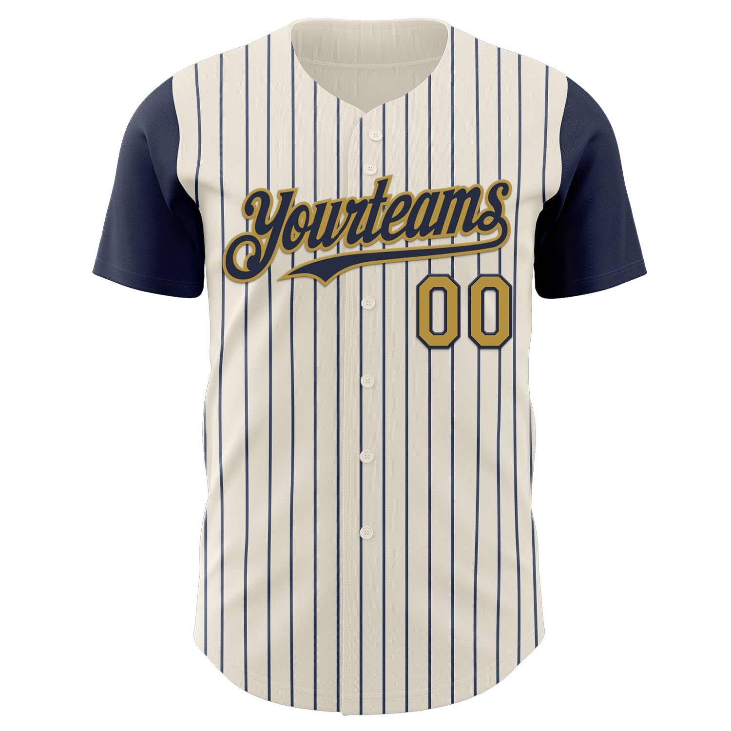 Custom Cream Navy Pinstripe Old Gold Authentic Two Tone Baseball Jersey
