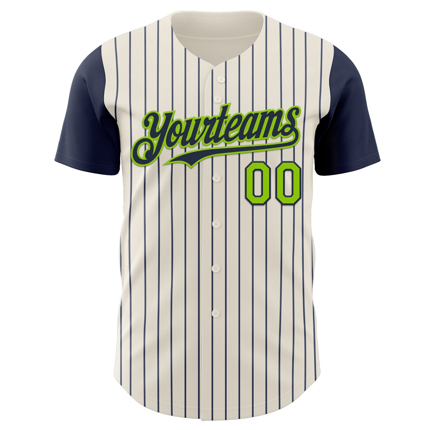 Custom Cream Navy Pinstripe Neon Green Authentic Two Tone Baseball Jersey