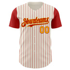 Custom Cream Red Pinstripe Gold Authentic Two Tone Baseball Jersey