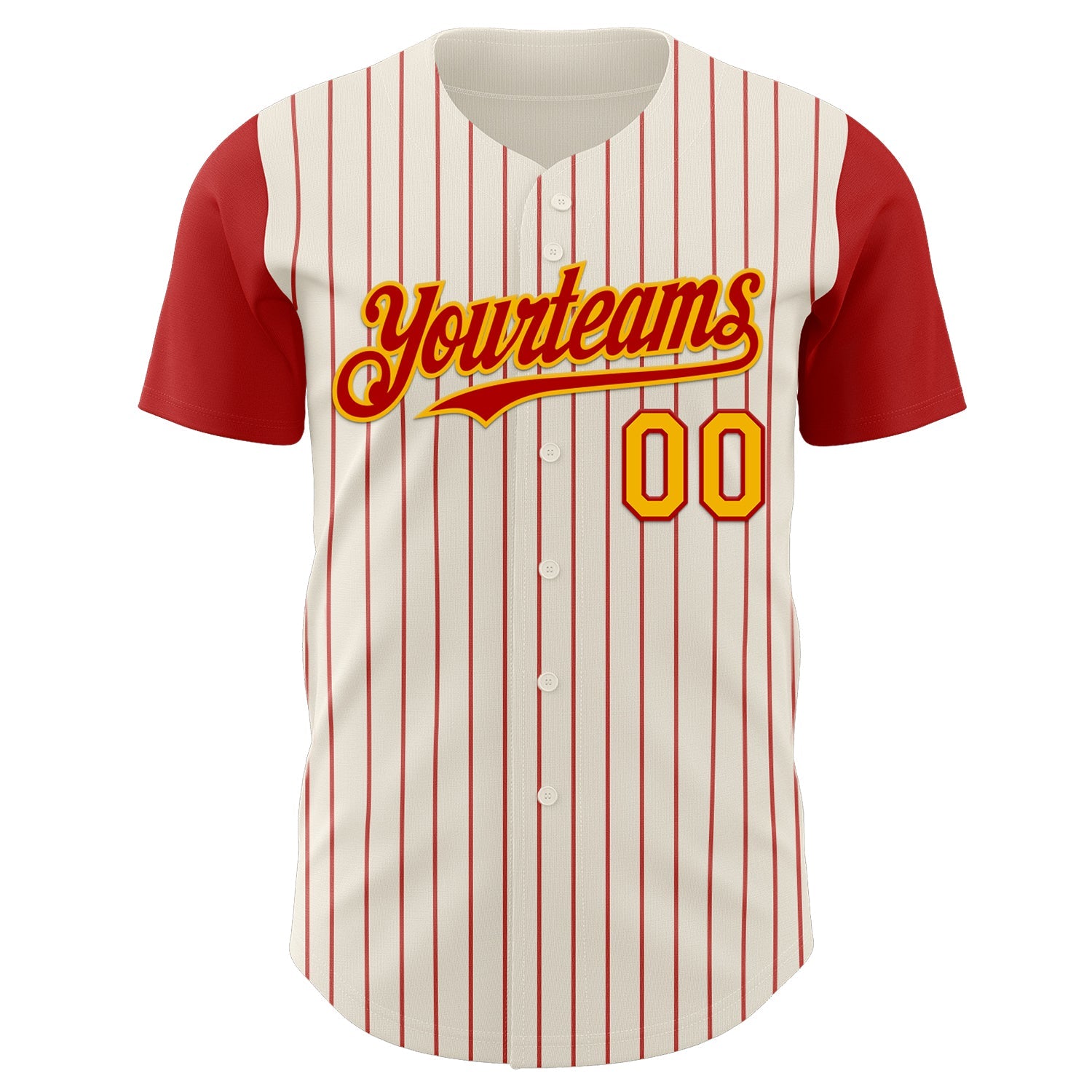 Custom Cream Red Pinstripe Gold Authentic Two Tone Baseball Jersey