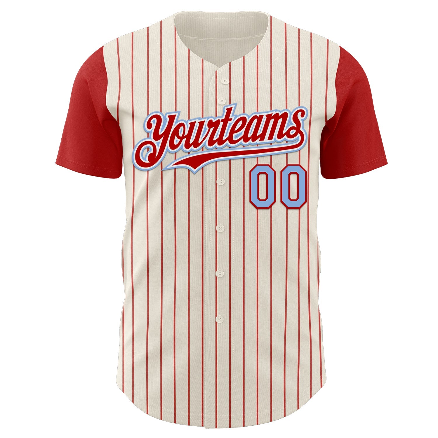 Custom Cream Red Pinstripe White-Light Blue Authentic Two Tone Baseball Jersey