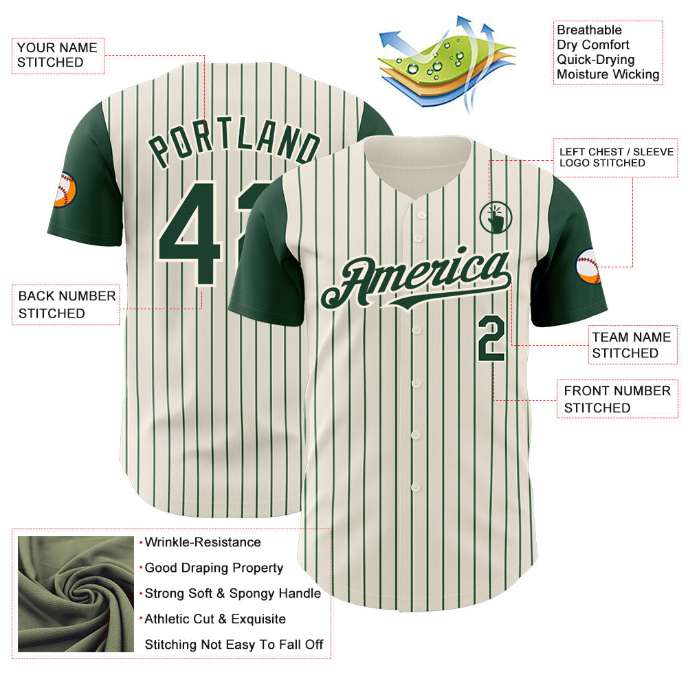 Custom Cream Green Pinstripe Green Authentic Two Tone Baseball Jersey