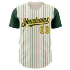 Custom Cream Green Pinstripe Gold Authentic Two Tone Baseball Jersey