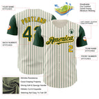 Custom Cream Green Pinstripe Gold Authentic Two Tone Baseball Jersey