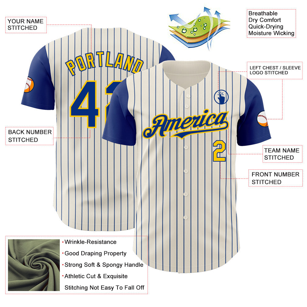 Custom Cream Royal Pinstripe Yellow Authentic Two Tone Baseball Jersey