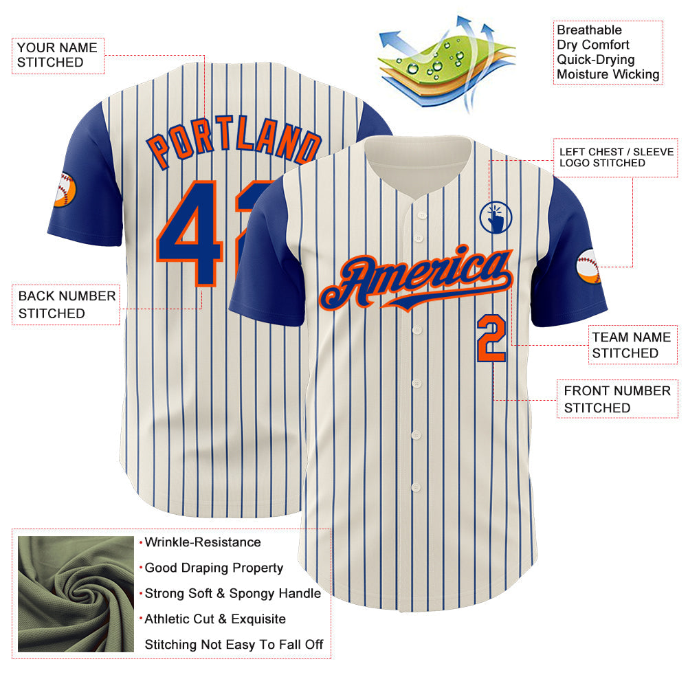 Custom Cream Royal Pinstripe Orange Authentic Two Tone Baseball Jersey
