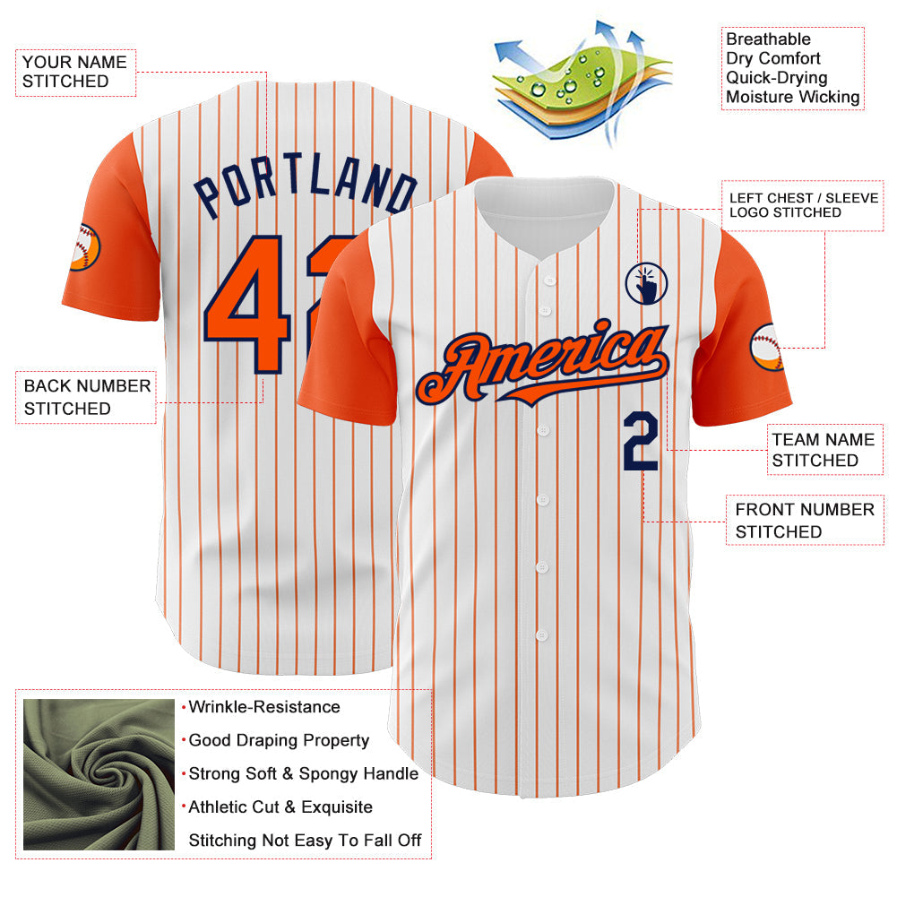 Custom White Orange Pinstripe Navy Authentic Two Tone Baseball Jersey