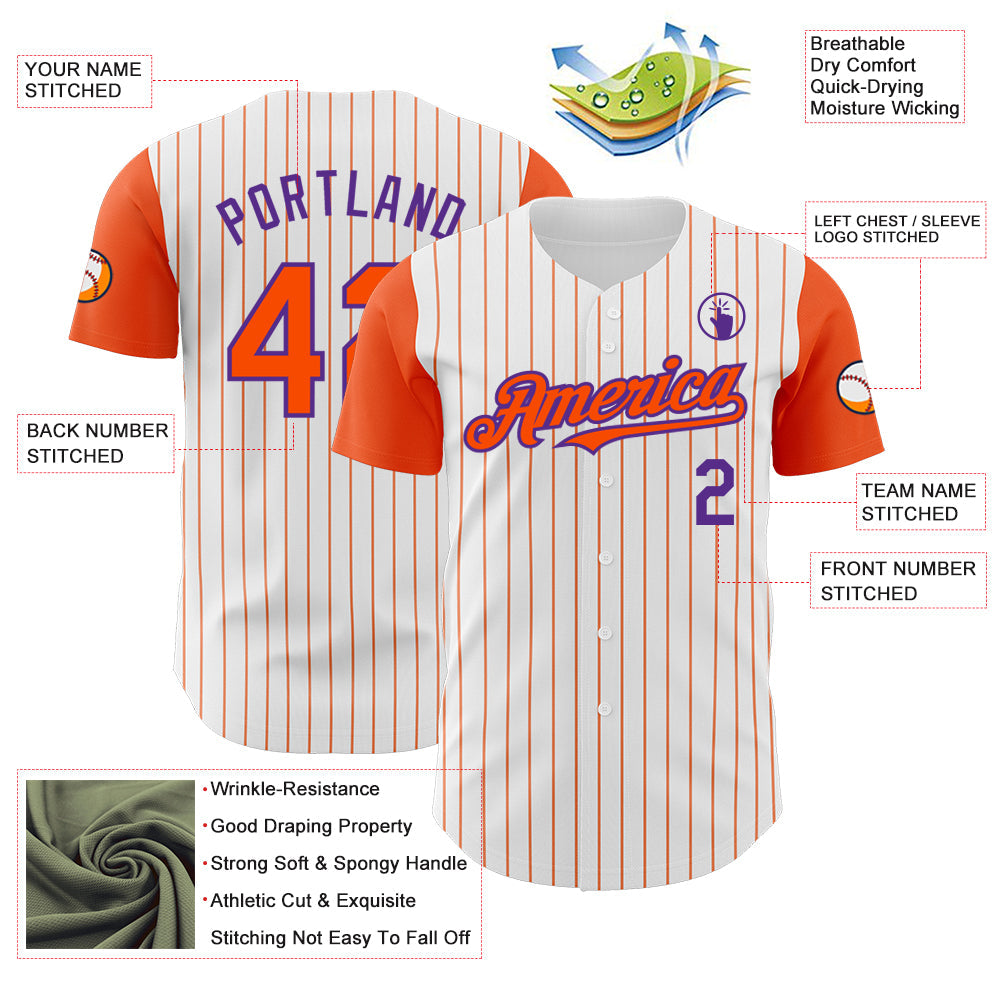 Custom White Orange Pinstripe Purple Authentic Two Tone Baseball Jersey
