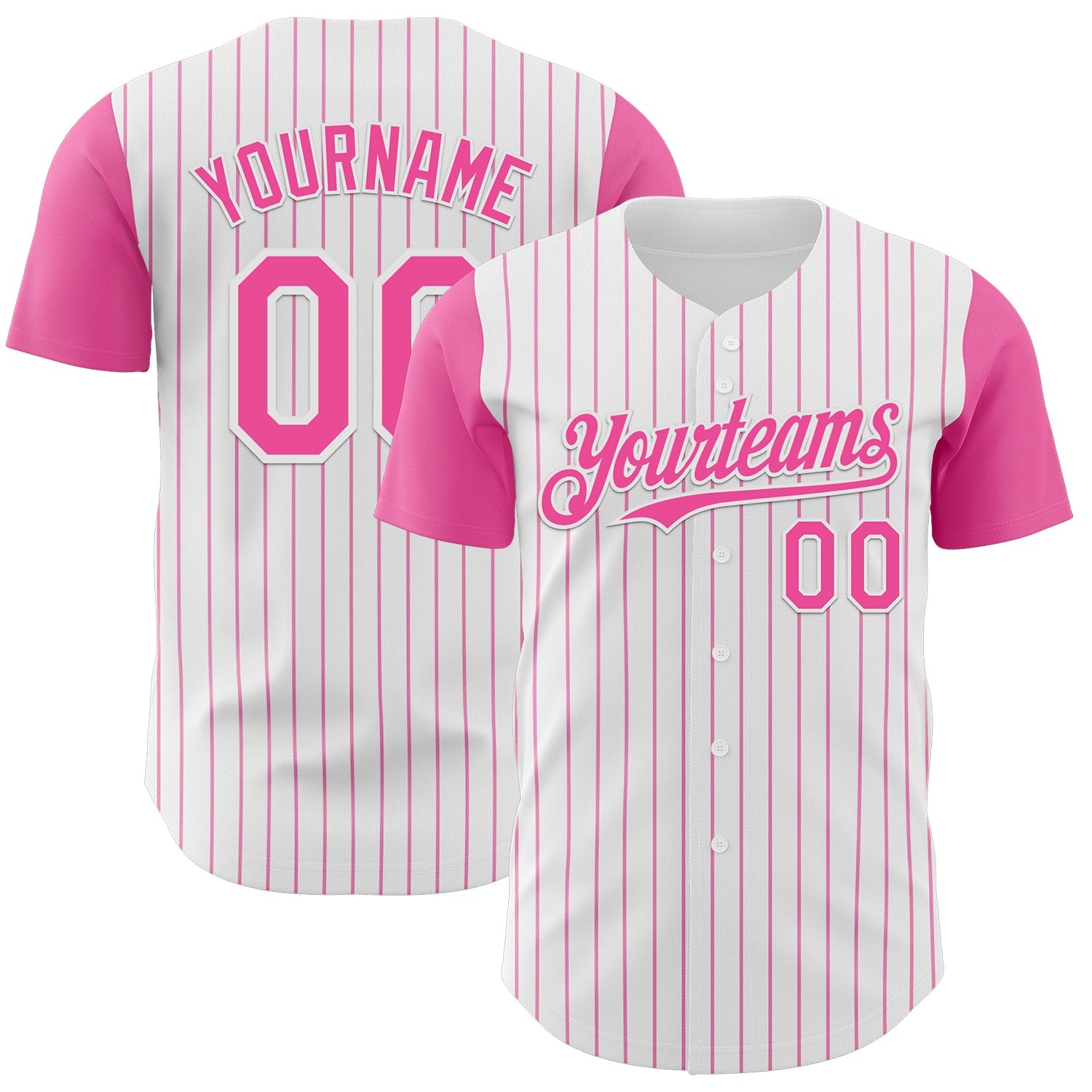 Custom White Pink Pinstripe Pink Authentic Two Tone Baseball Jersey