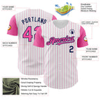 Custom White Pink Pinstripe Navy Authentic Two Tone Baseball Jersey