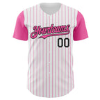 Custom White Pink Pinstripe Black Authentic Two Tone Baseball Jersey