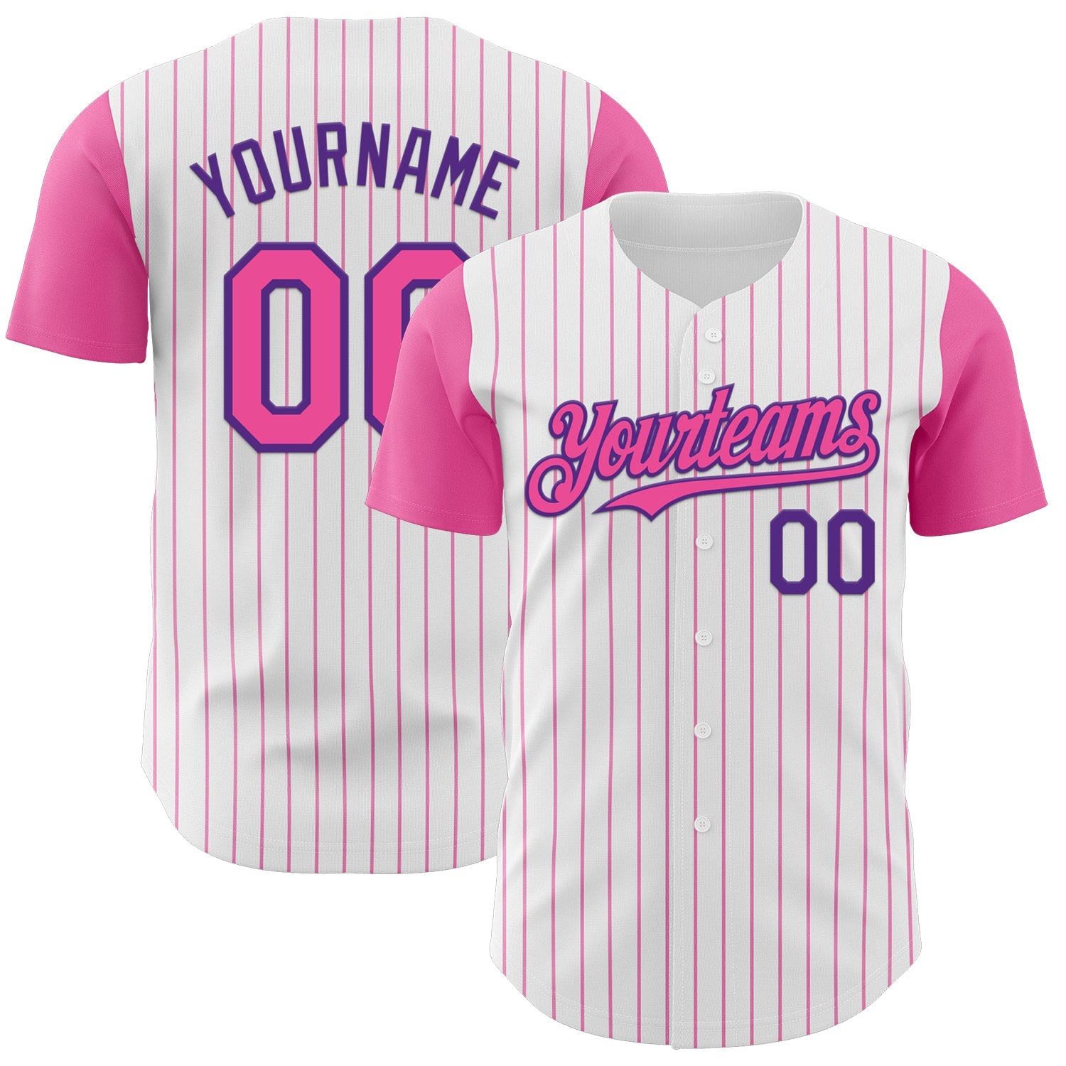Custom White Pink Pinstripe Purple Authentic Two Tone Baseball Jersey