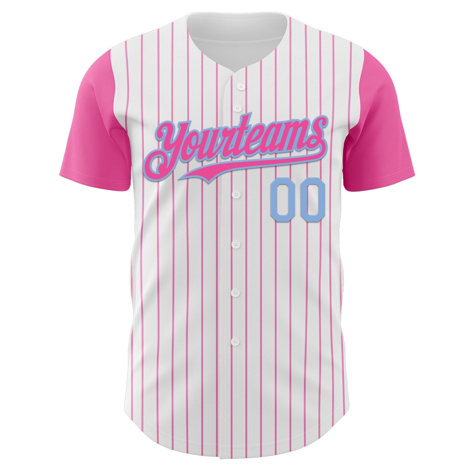 Custom White Pink Pinstripe Light Blue Authentic Two Tone Baseball Jersey