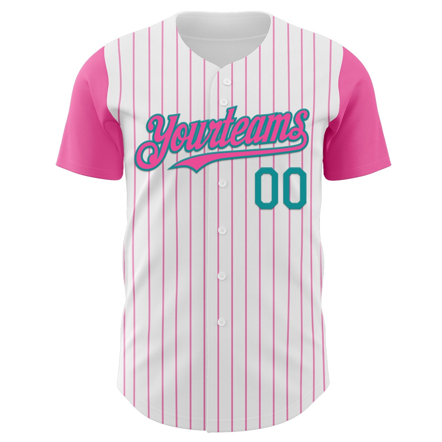 Custom White Pink Pinstripe Teal Authentic Two Tone Baseball Jersey