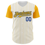 Custom White Gold Pinstripe Royal Authentic Two Tone Baseball Jersey