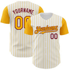 Custom White Gold Pinstripe Crimson Authentic Two Tone Baseball Jersey