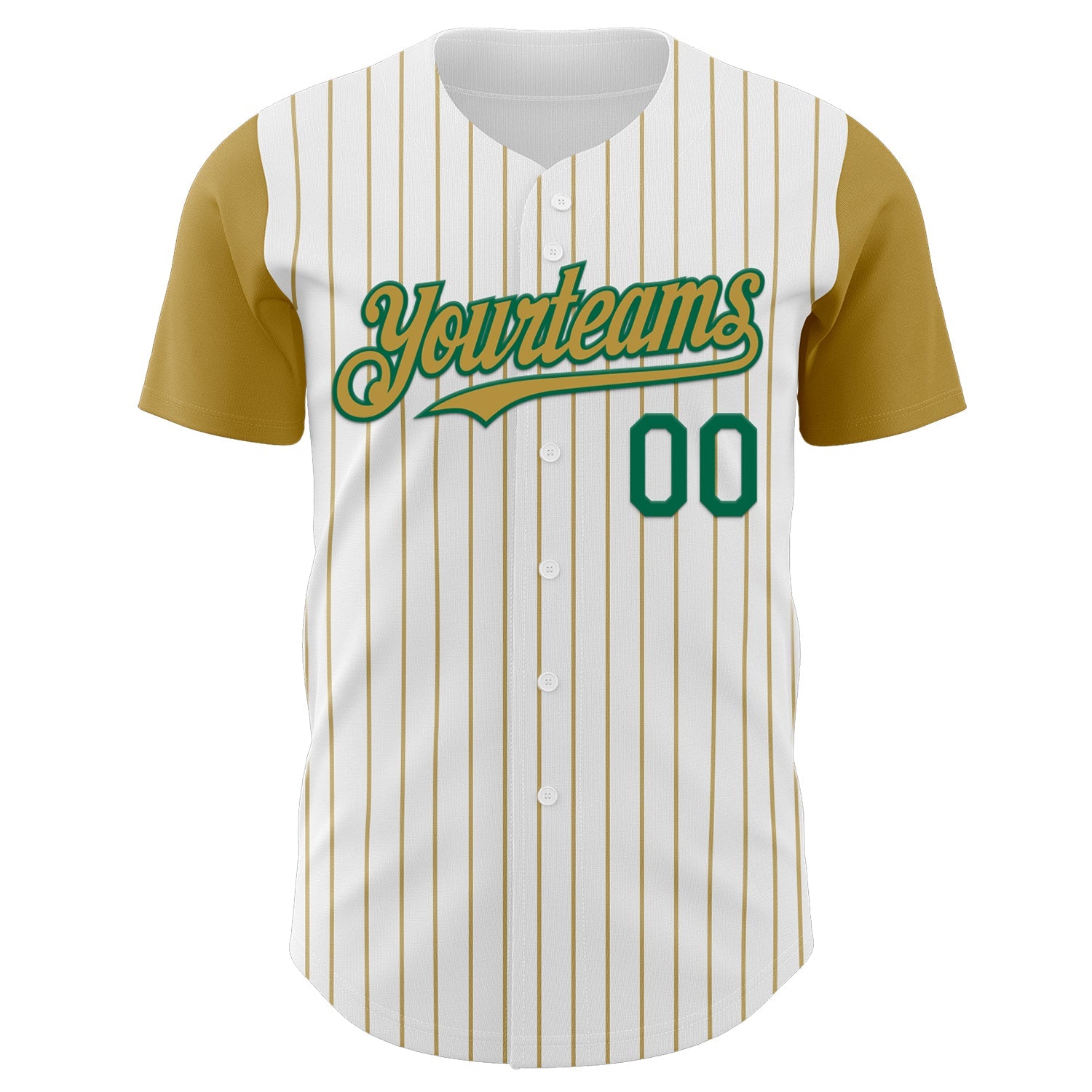 Custom White Old Gold Pinstripe Kelly Green Authentic Two Tone Baseball Jersey