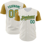 Custom White Old Gold Pinstripe Kelly Green Authentic Two Tone Baseball Jersey