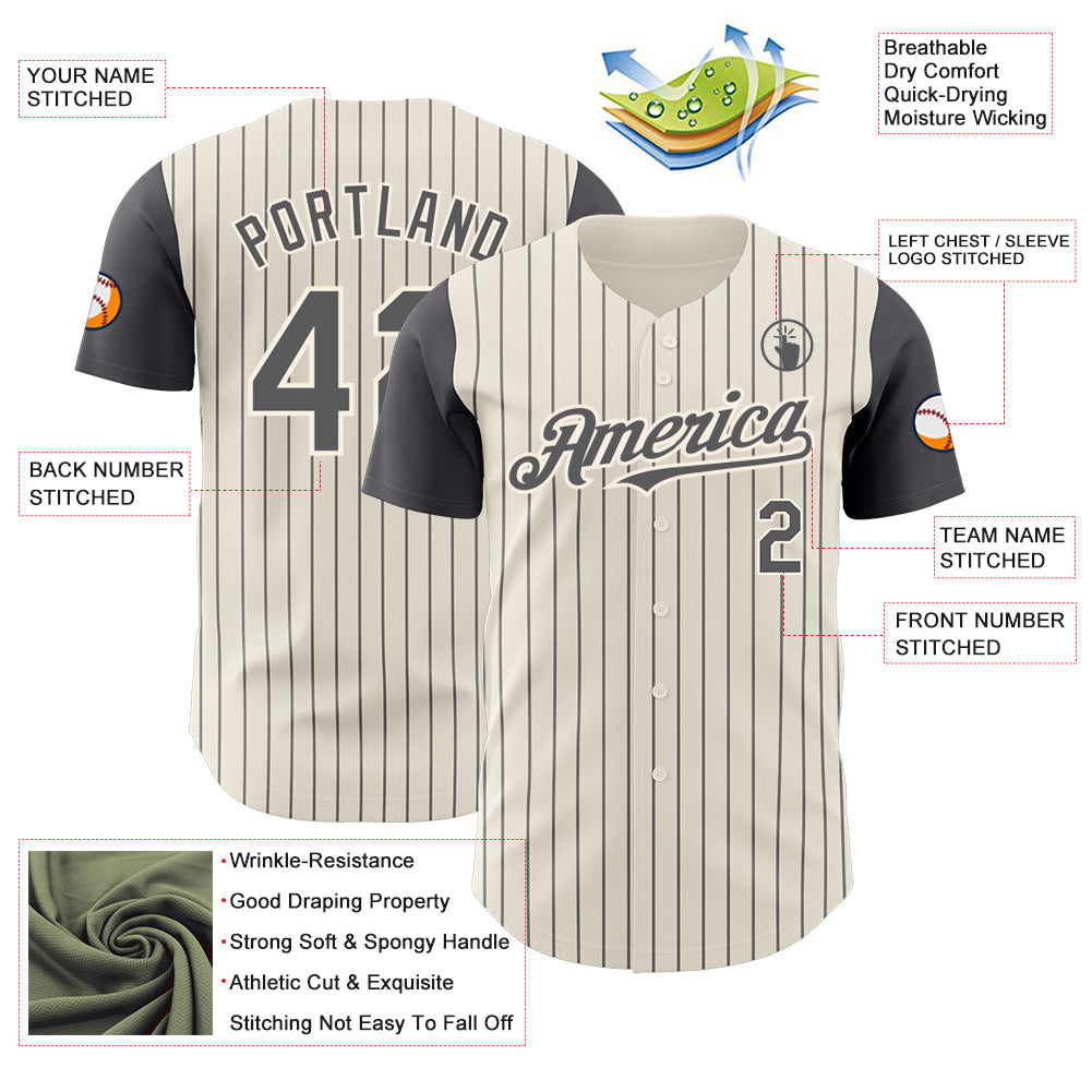Custom Cream Steel Gray Pinstripe Steel Gray Authentic Two Tone Baseball Jersey