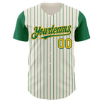 Custom Cream Kelly Green Pinstripe Gold Authentic Two Tone Baseball Jersey