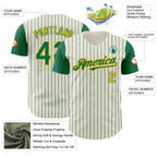 Custom Cream Kelly Green Pinstripe Gold Authentic Two Tone Baseball Jersey