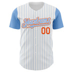 Custom White Light Blue Pinstripe Orange Authentic Two Tone Baseball Jersey
