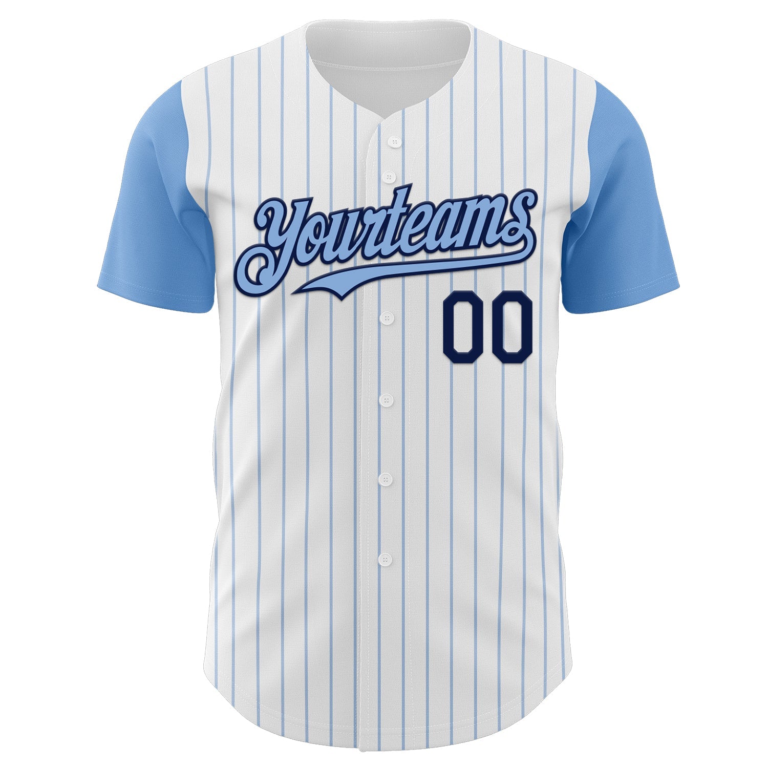 Custom White Light Blue Pinstripe Black Authentic Two Tone Baseball Jersey