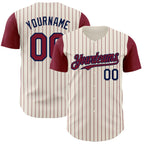 Custom Cream Crimson Pinstripe Navy Authentic Two Tone Baseball Jersey