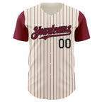 Custom Cream Crimson Pinstripe Black Authentic Two Tone Baseball Jersey
