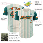 Custom Cream Teal Pinstripe Orange Authentic Two Tone Baseball Jersey