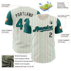 Custom Cream Teal Pinstripe Black Authentic Two Tone Baseball Jersey