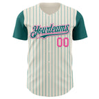 Custom Cream Teal Pinstripe White-Pink Authentic Two Tone Baseball Jersey