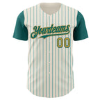 Custom Cream Teal Pinstripe Old Gold Authentic Two Tone Baseball Jersey