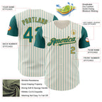 Custom Cream Teal Pinstripe Old Gold Authentic Two Tone Baseball Jersey