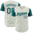 Custom Cream Teal Pinstripe Gray Authentic Two Tone Baseball Jersey