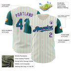 Custom Cream Teal Pinstripe Purple Authentic Two Tone Baseball Jersey