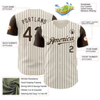 Custom Cream Brown Pinstripe Brown Authentic Two Tone Baseball Jersey