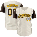 Custom Cream Brown Pinstripe Gold Authentic Two Tone Baseball Jersey