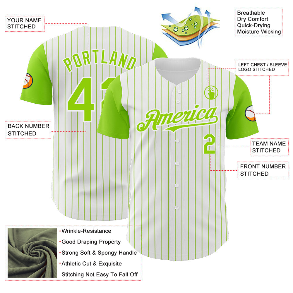 Custom White Neon Green Pinstripe Neon Green Authentic Two Tone Baseball Jersey