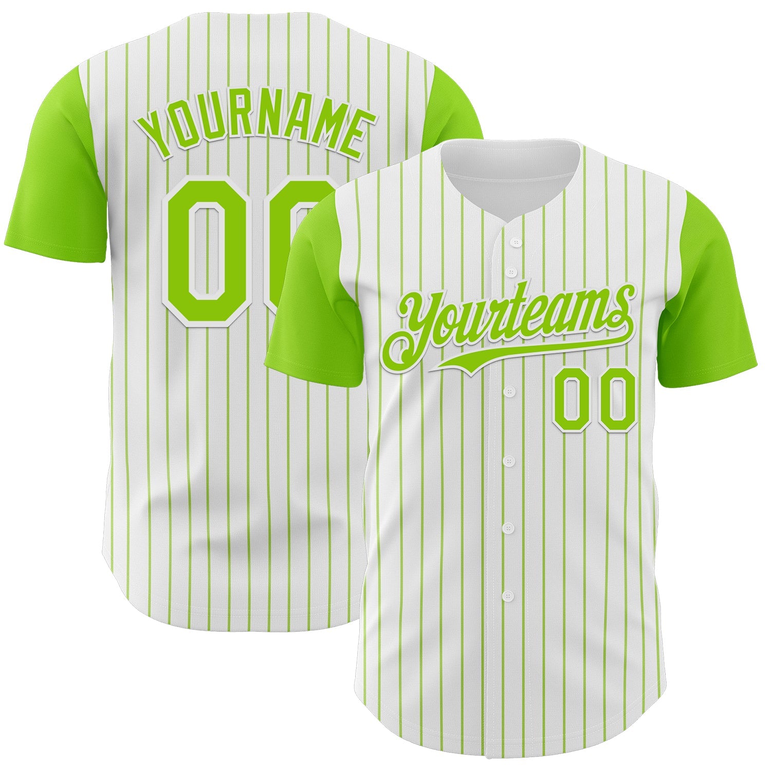 Custom White Neon Green Pinstripe Neon Green Authentic Two Tone Baseball Jersey