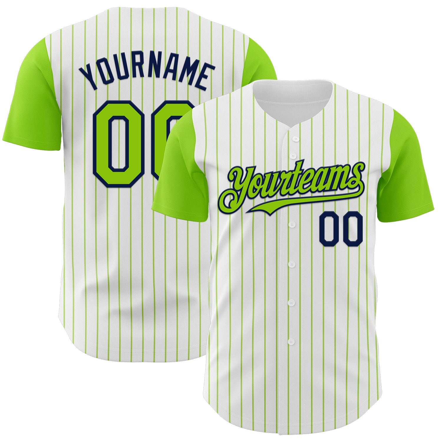 Custom White Neon Green Pinstripe Navy Authentic Two Tone Baseball Jersey