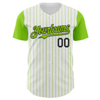 Custom White Neon Green Pinstripe Black Authentic Two Tone Baseball Jersey