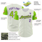 Custom White Neon Green Pinstripe Purple Authentic Two Tone Baseball Jersey