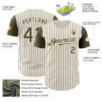 Custom Cream Olive Pinstripe Olive Authentic Two Tone Baseball Jersey