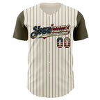 Custom Cream Olive Pinstripe Vintage USA Flag-Black Authentic Two Tone Baseball Jersey
